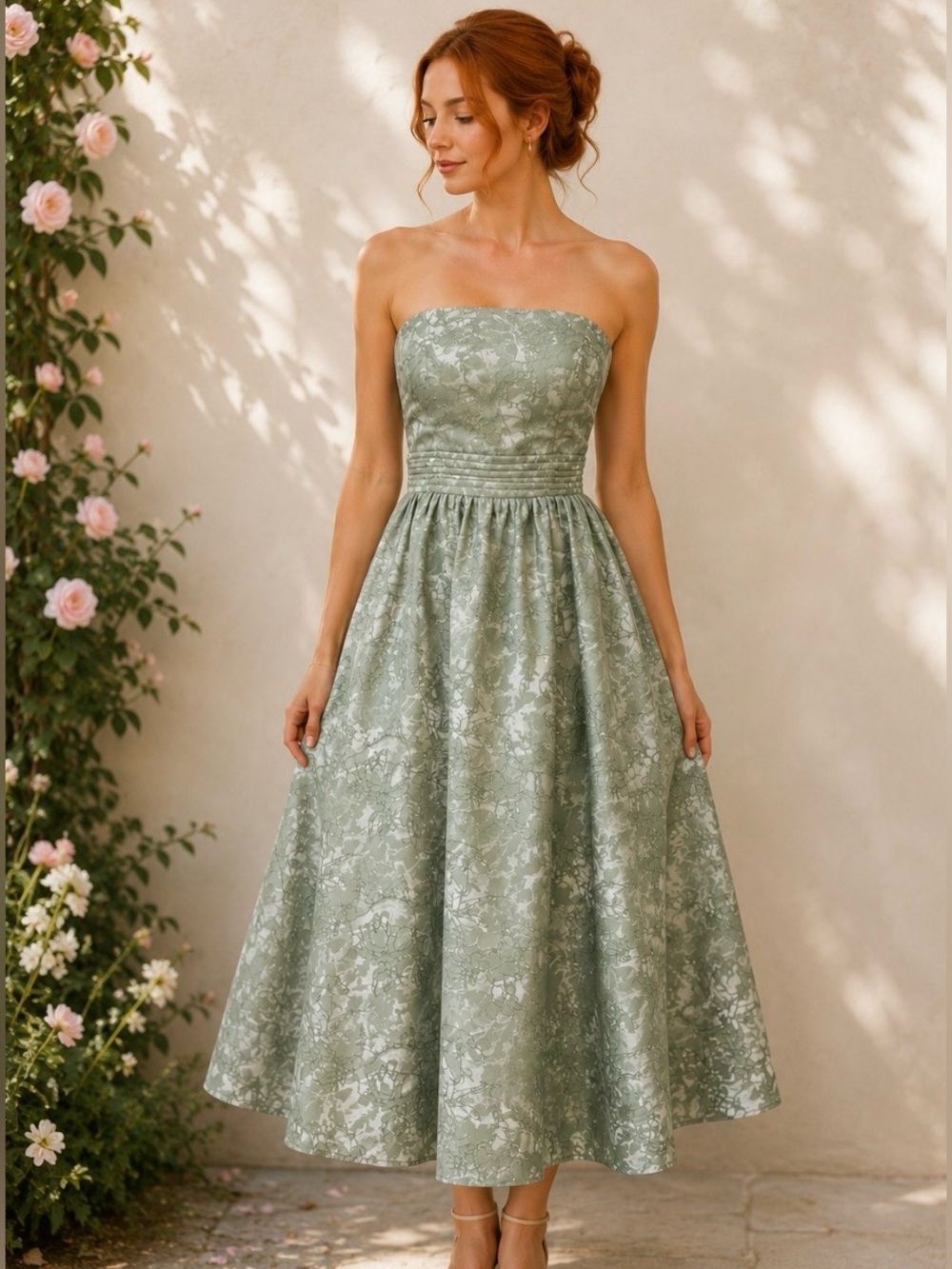 Green Jacquard Midi Dress